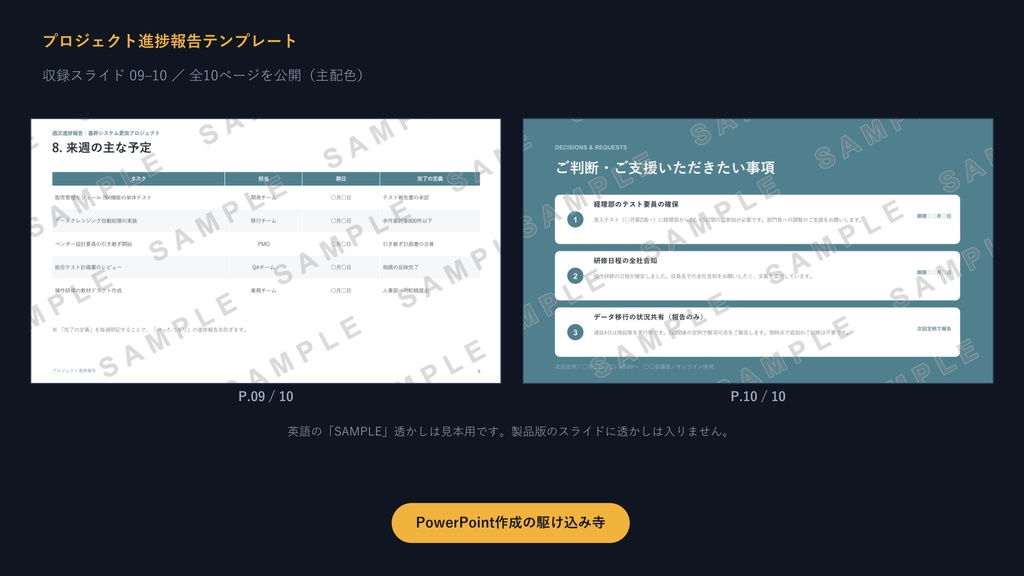プロジェクト進捗報告テンプレート|炎上させない10枚の型×3配色【ガント・課題管理・信号色】