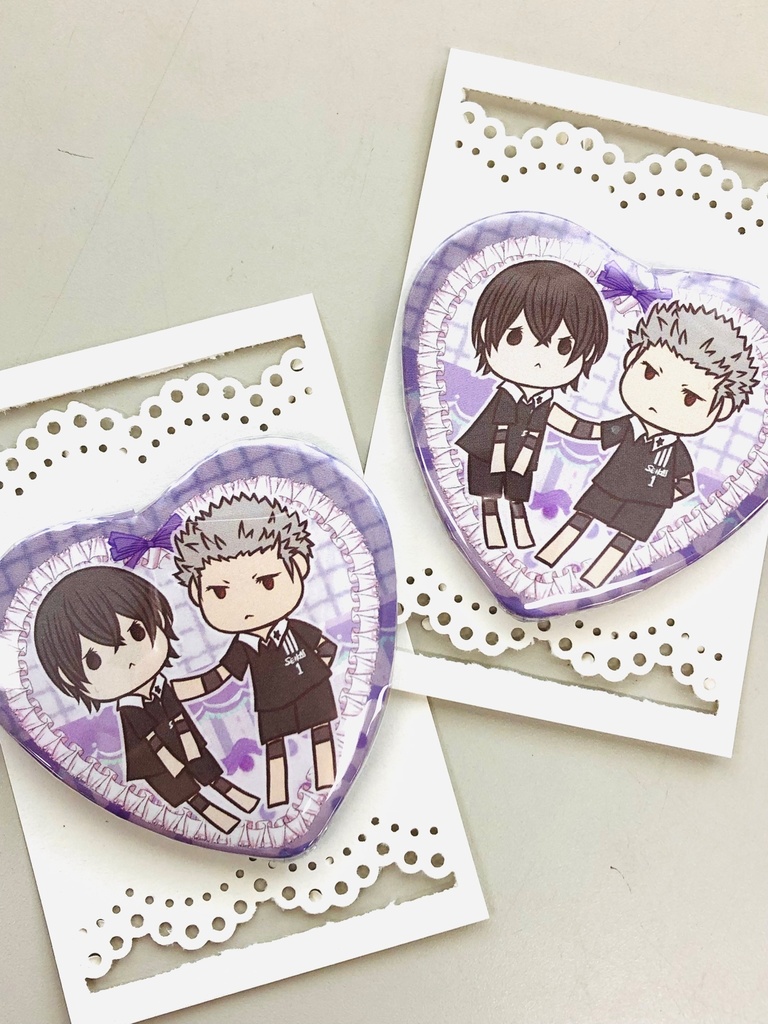 王井、高宵、ふわしばハート缶バッジ