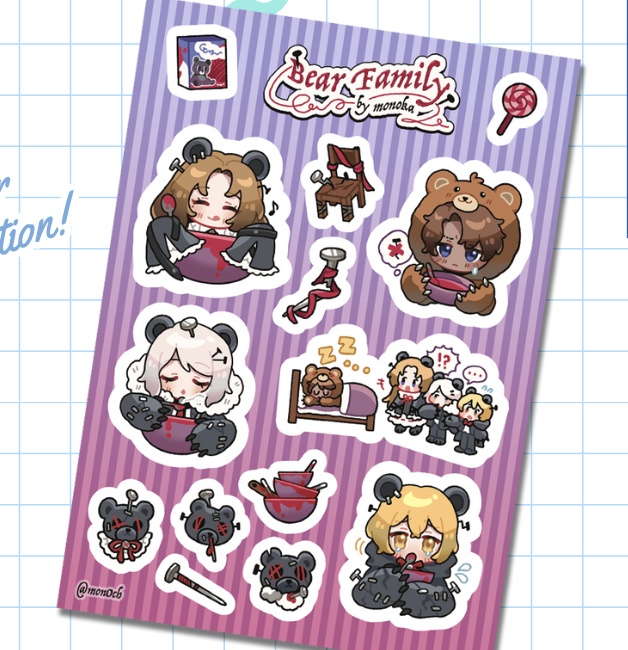 【Limbus Company】 B6 Sticker Sheet 『Bear Family』