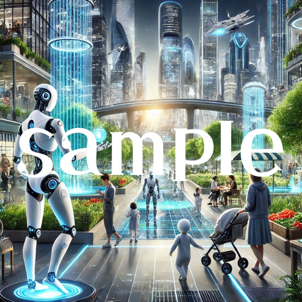 「未来都市の共生:人間とAIの新時代」「Coexistence in the Future City: A New Era of Humans and AI」