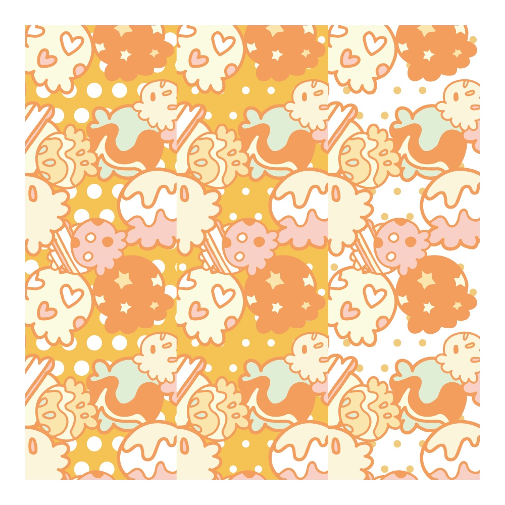 スイーツPOPシームレスパターン素材集(ドーナツ・アイス・ハートクッキー/全30種)