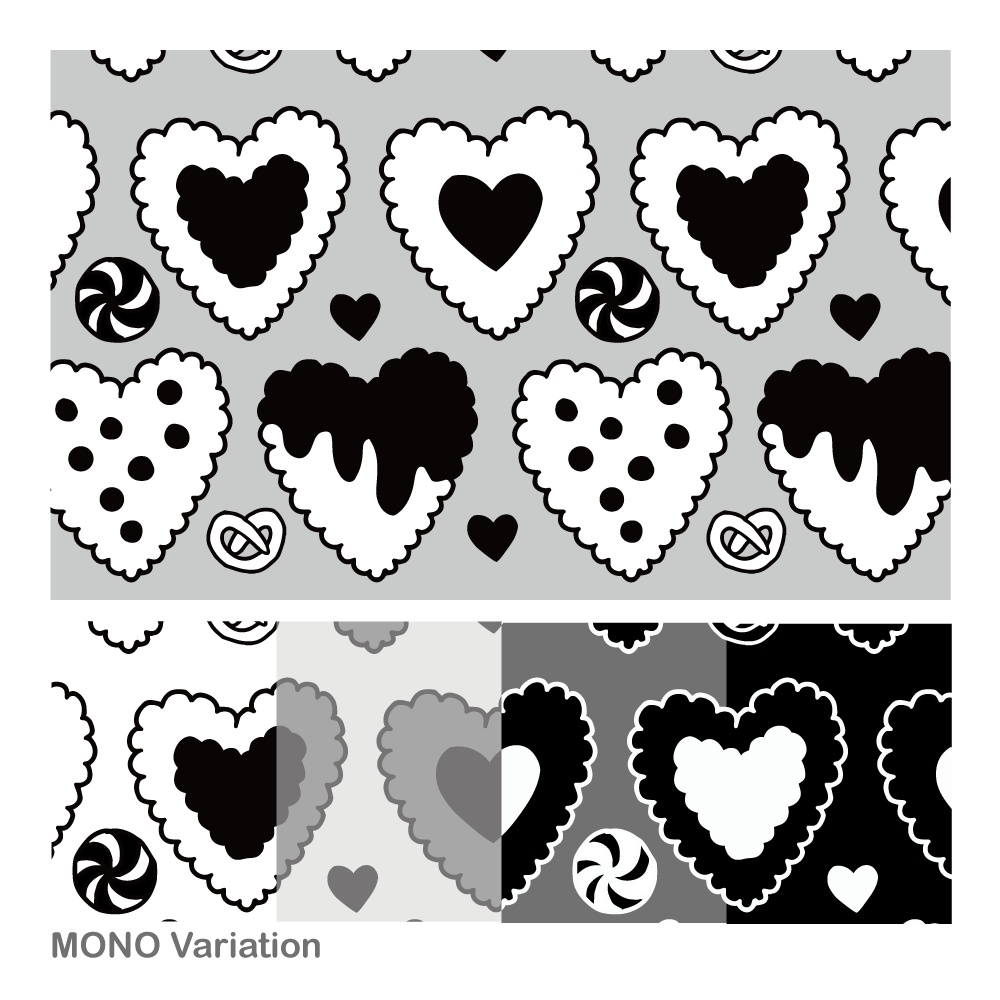 スイーツMONOシームレスパターン素材集(ドーナツ・アイス・ハートクッキー/全15種)