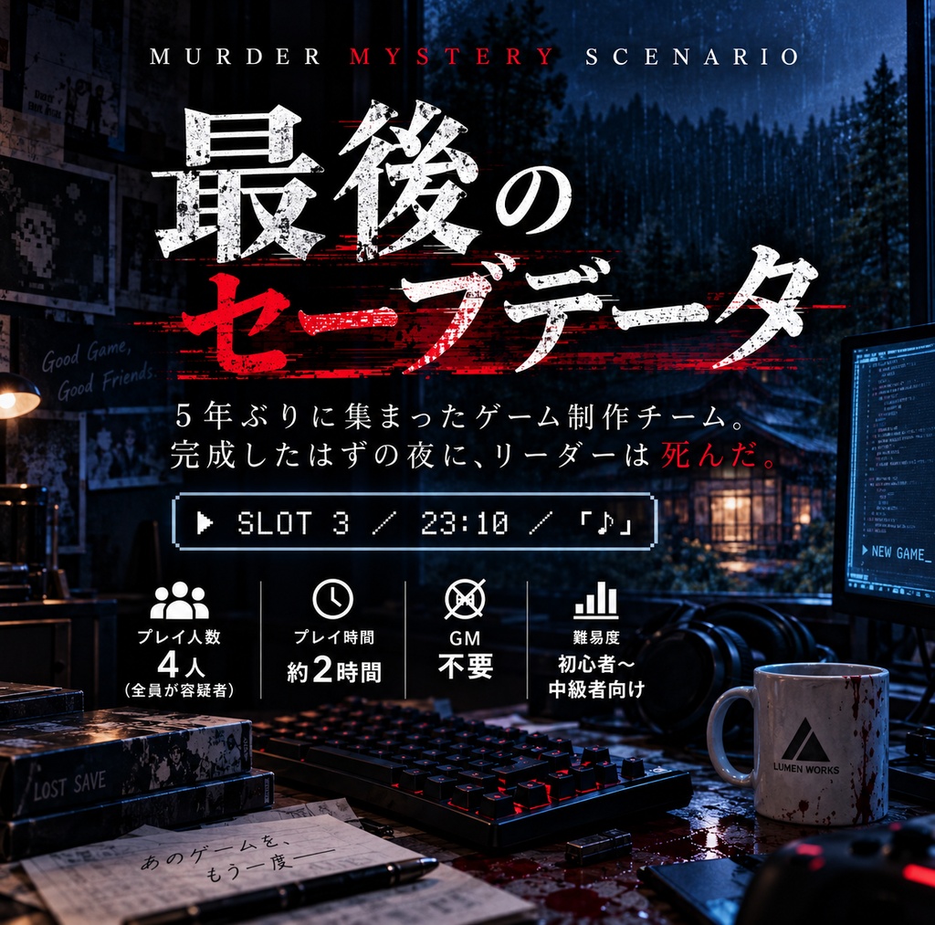 【GMなし・4人用マーダーミステリー】最後のセーブデータ【ココフォリア対応】