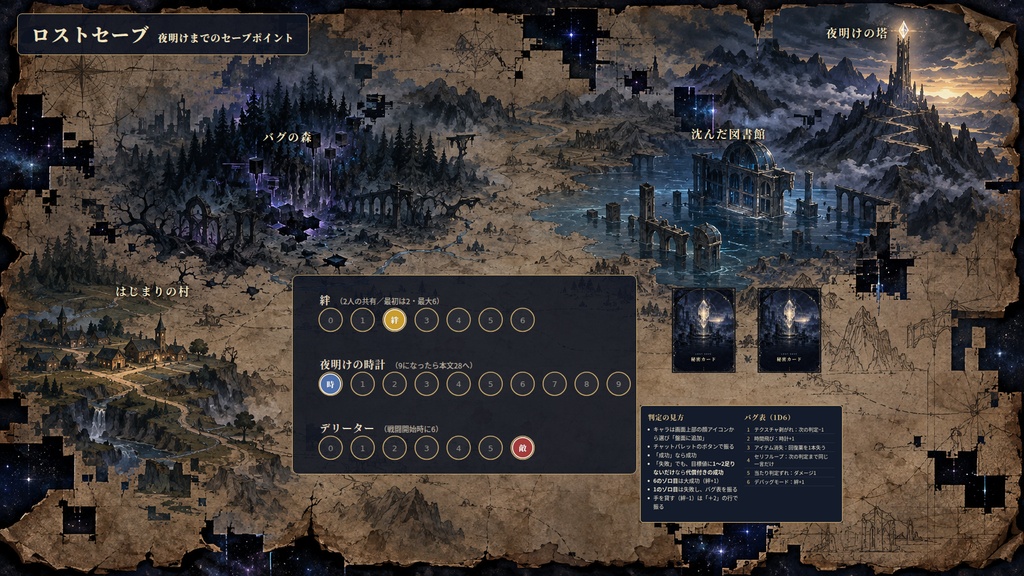 【2人用・GMなしTRPG】ロストセーブ 夜明けまでのセーブポイント【専用アプリ付き・ココフォリア対応】