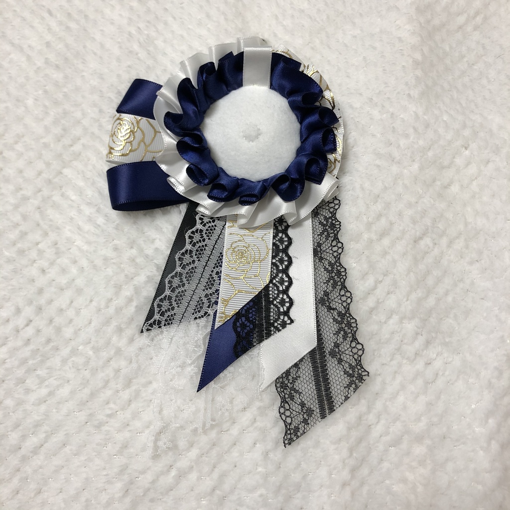 缶バッジ用ロゼット ホワイト 紺色 白