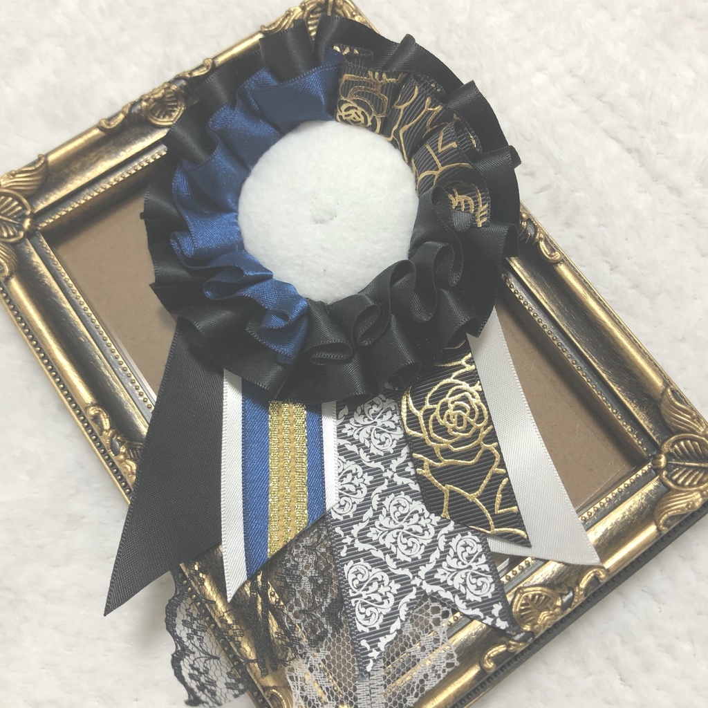 缶バッジ用ロゼット 黒×紺 ブラック 金色