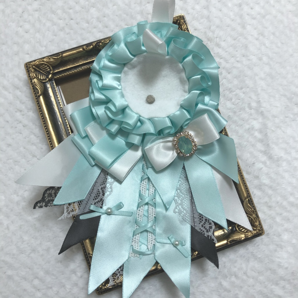 缶バッジ用ロゼット アクアブルー ホワイト 量産型