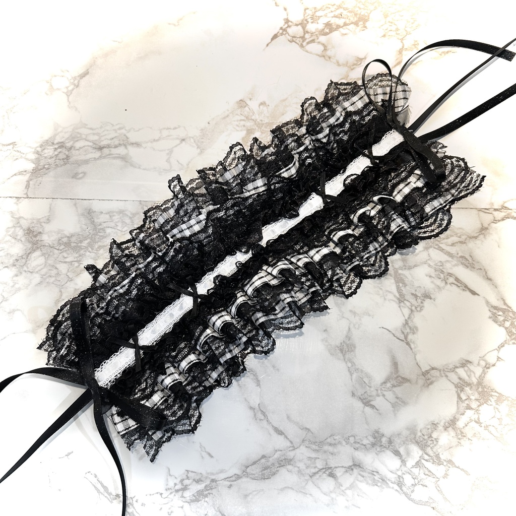 โก black check simple ribbon headdress