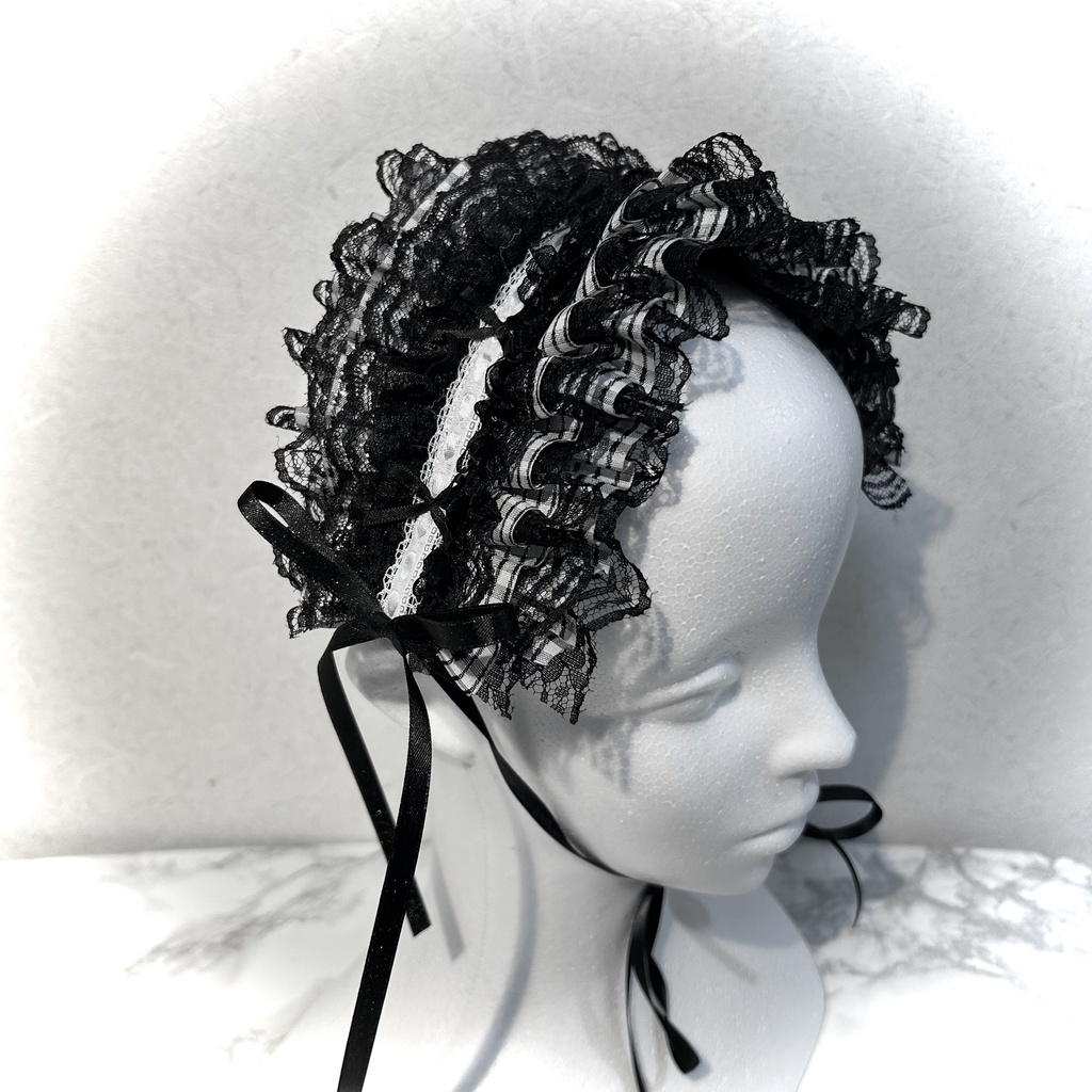 ♡  black check simple ribbon headdress