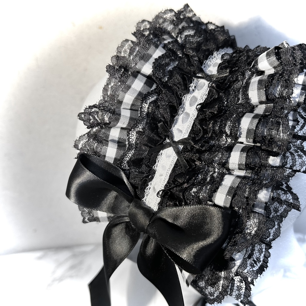 ♡  black check big ribbon headdress