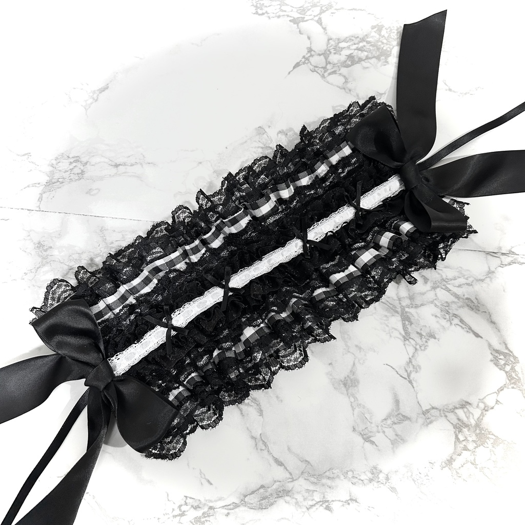 ♡  black check big ribbon headdress