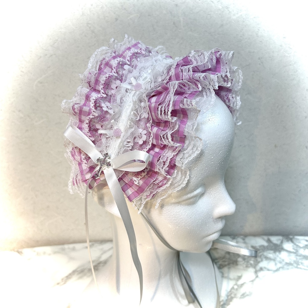 ♡  pink check cross headdress
