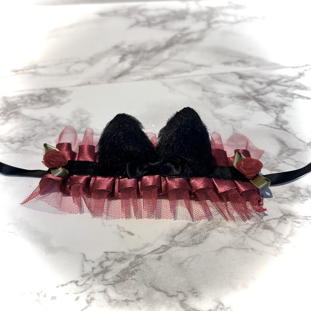♡  wine red rose cat headdress