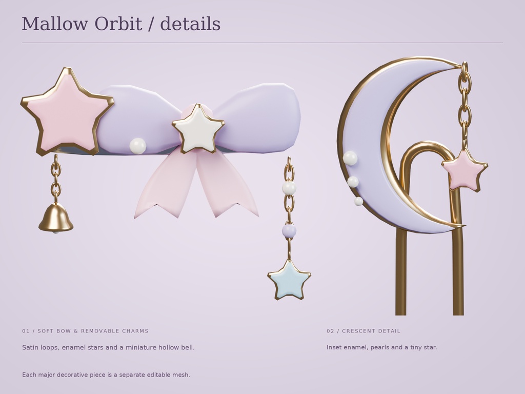 Mallow Orbit ✦ Modular Hair Accessory Set | VRChat / Blender / FBX / GLB
