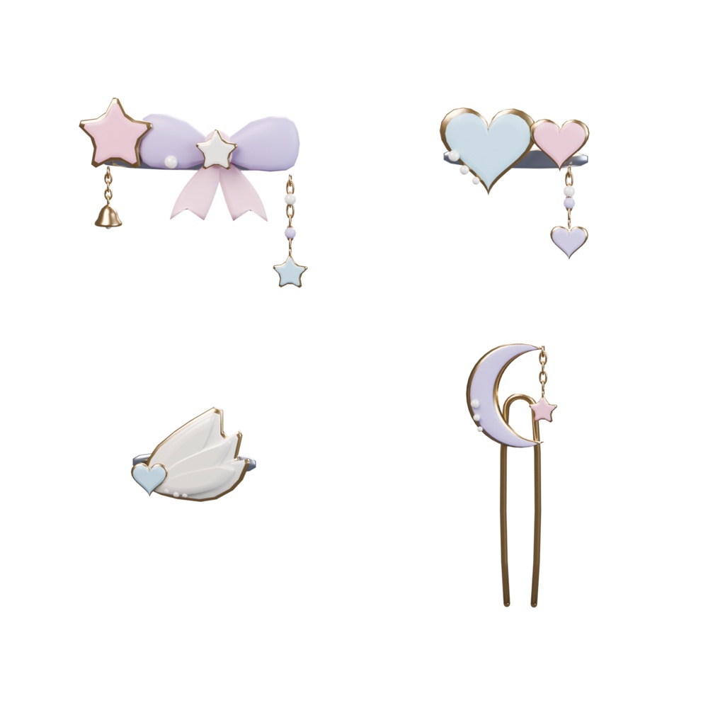 Mallow Orbit ✦ Modular Hair Accessory Set | VRChat / Blender / FBX / GLB