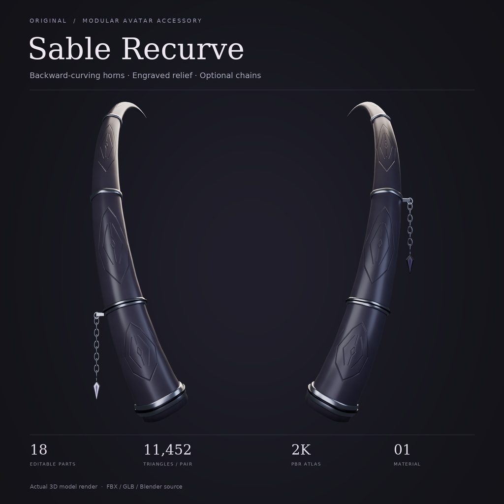 SABLE RECURVE ✦ Modular Demon Horns | VRChat / Blender / FBX / GLB