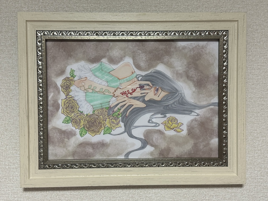 送料込【額付き原画】ひそかな愛～7本の薔薇の花言葉～ 孤毒美シリィズ