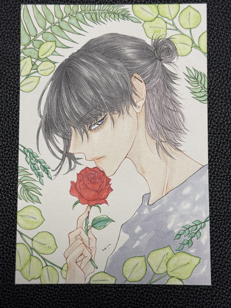 【ハガキサイズ原画】Botanical 9 ~フェチ男子シリーズ~ ハーフアップ