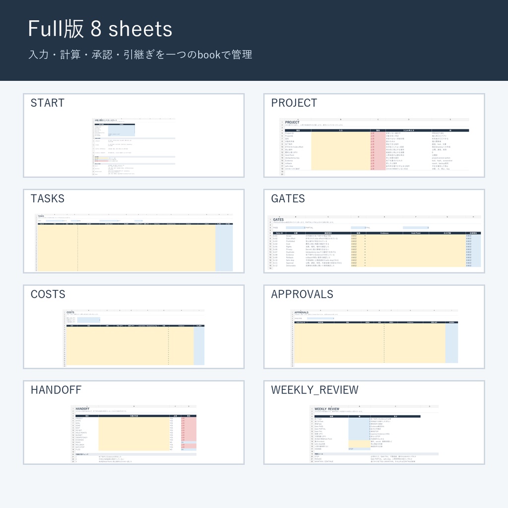 AI個人開発コントロールキット【Full版】|完了条件・予算・承認点を管理するExcel