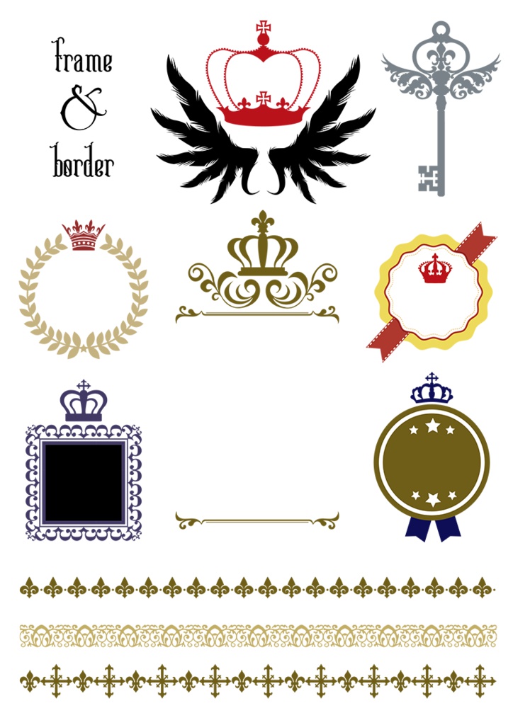 【印刷用】イラストカット【王冠・紋章・翼】