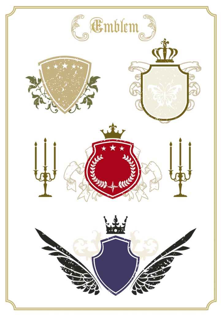 【印刷用】イラストカット【王冠・紋章・翼】