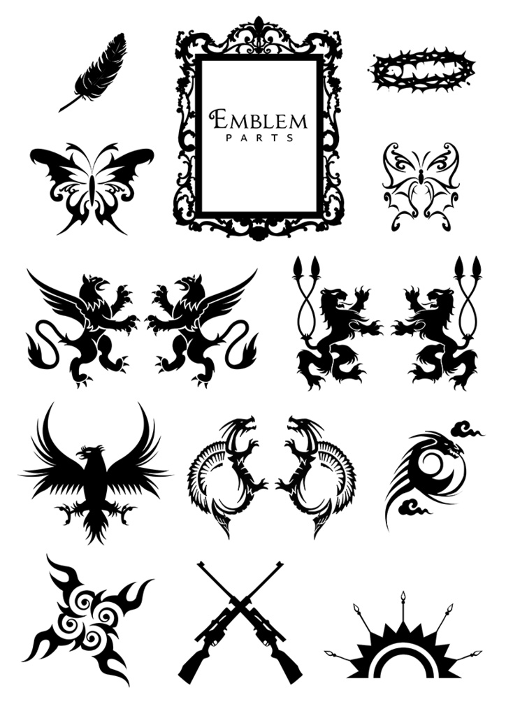 【印刷用】イラストカット【王冠・紋章・翼】