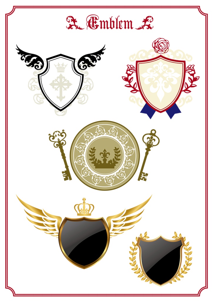 【印刷用】イラストカット【王冠・紋章・翼】