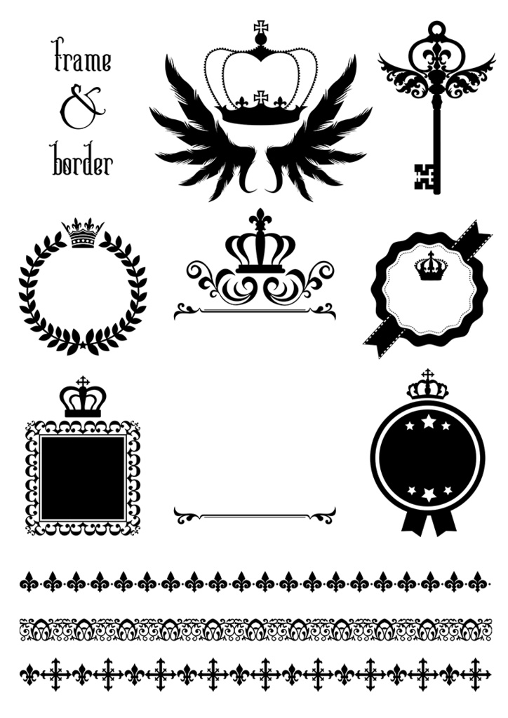 【印刷用】イラストカット【王冠・紋章・翼】