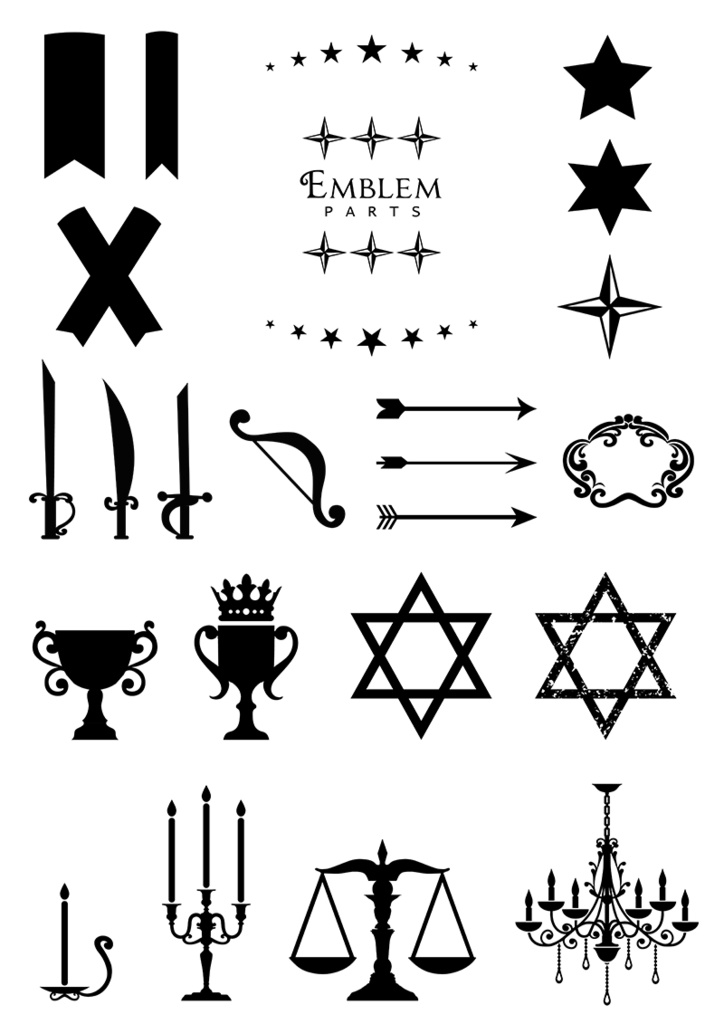 【印刷用】イラストカット【王冠・紋章・翼】