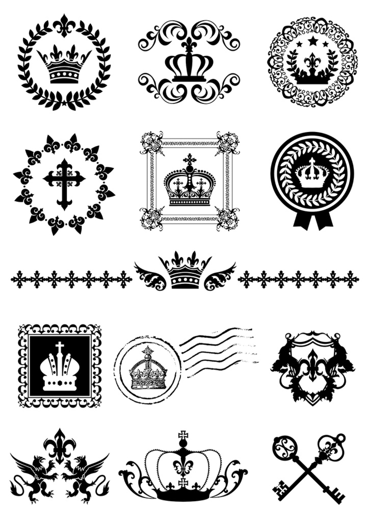 【印刷用】イラストカット【王冠・紋章・翼】