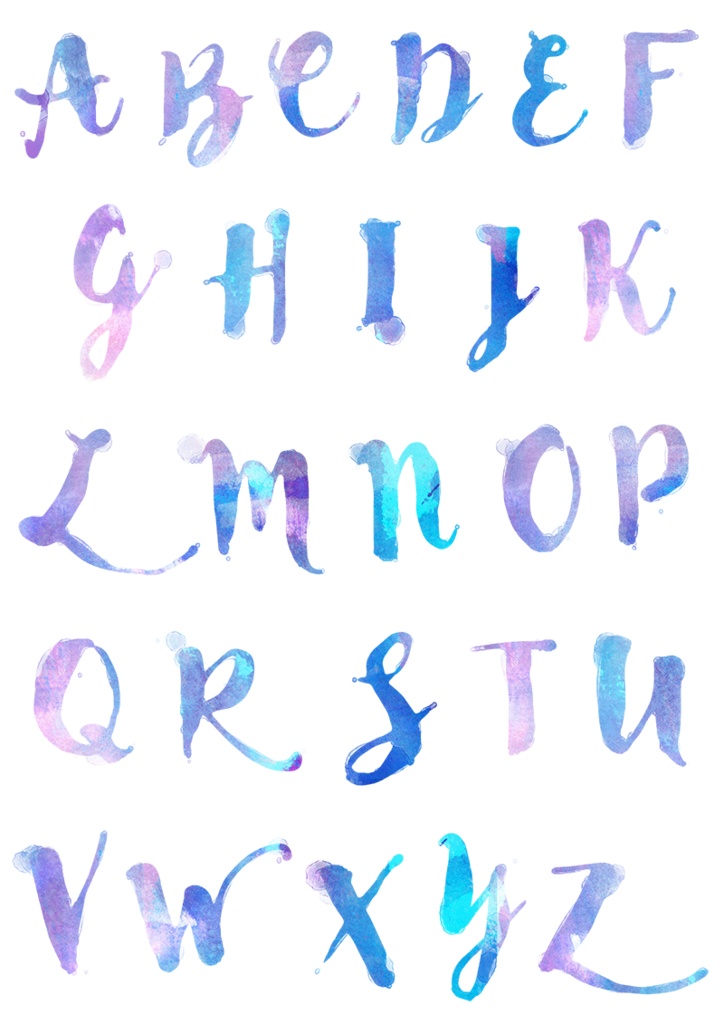 【印刷用】水彩風アルファベット・ボトルのイラスト