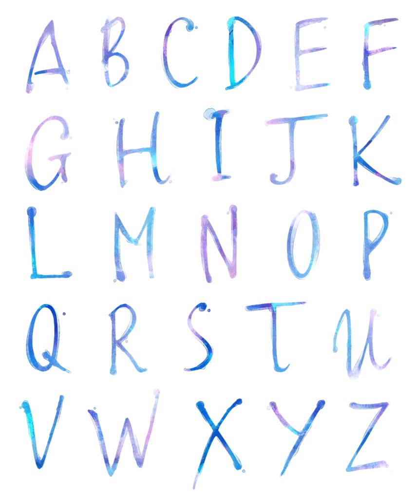 【印刷用】水彩風アルファベット・ボトルのイラスト