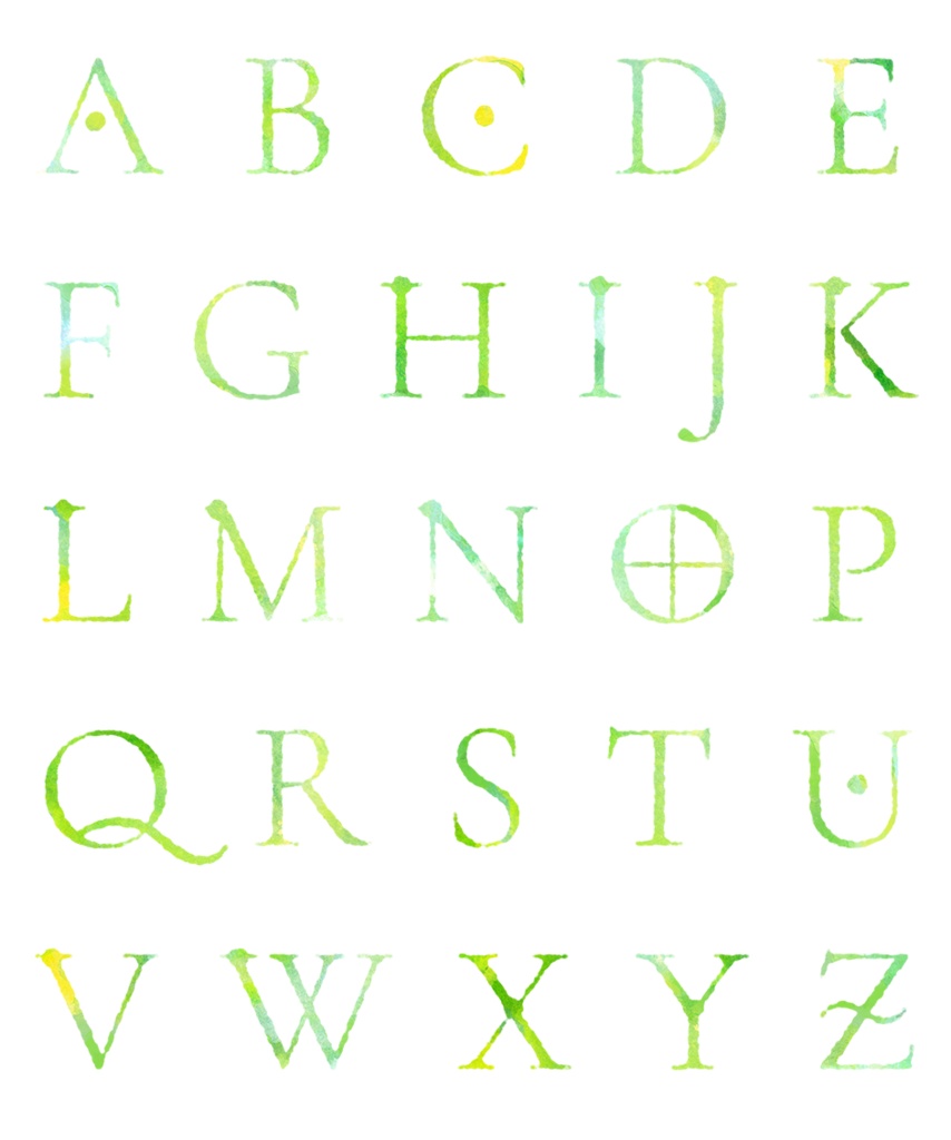 【印刷用】水彩風アルファベット・ボトルのイラスト