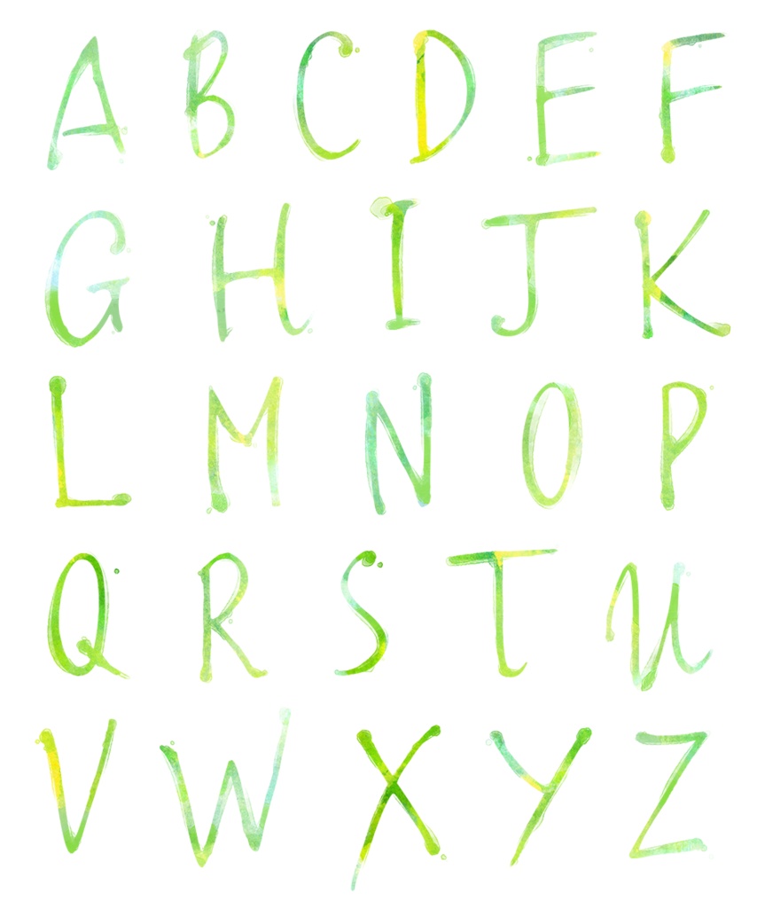 【印刷用】水彩風アルファベット・ボトルのイラスト