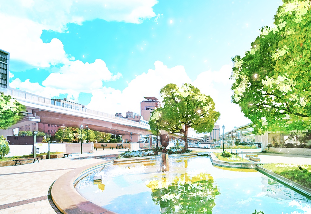 【印刷用】アニメ風「街の風景」5枚セット