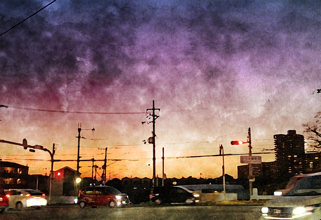 【印刷用】水彩風「都会の夜景」10枚セット