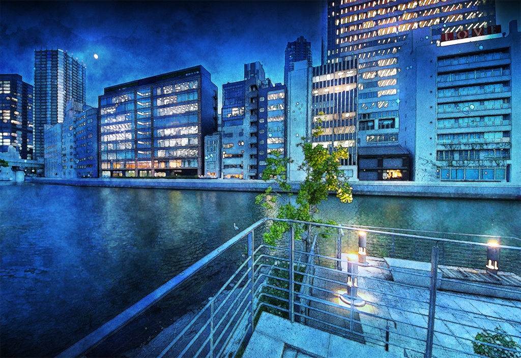 【印刷用】水彩風「都会の夜景」10枚セット