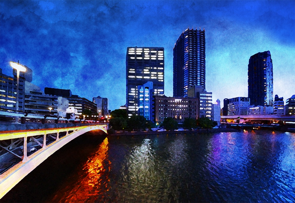 【印刷用】水彩風「都会の夜景」10枚セット