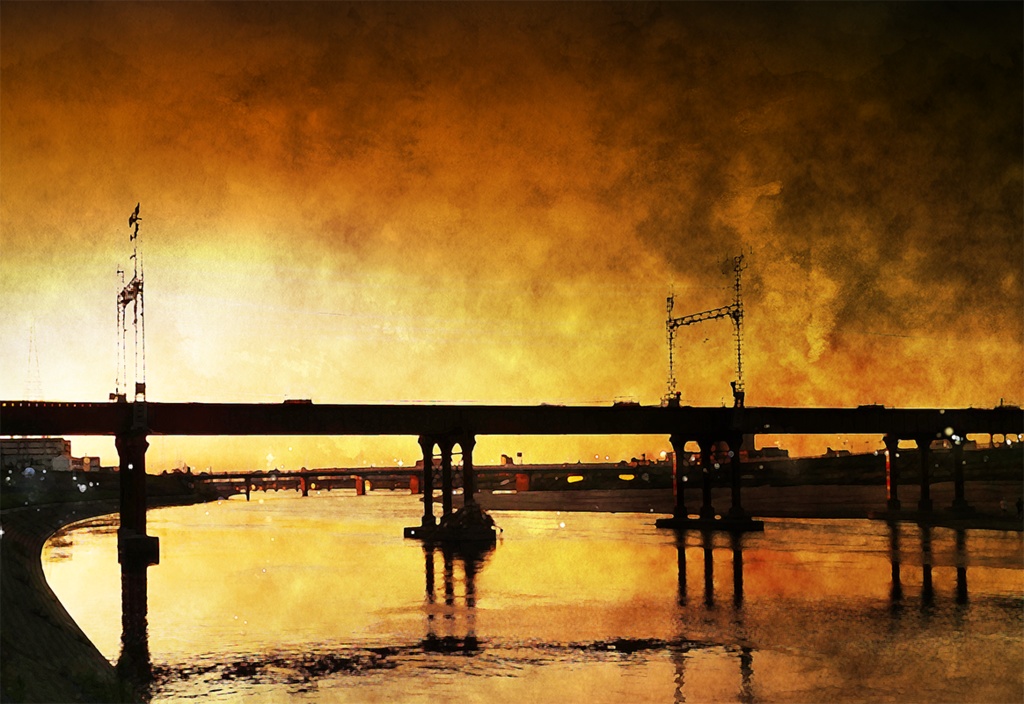 【印刷用】水彩風「都会の夜景」10枚セット