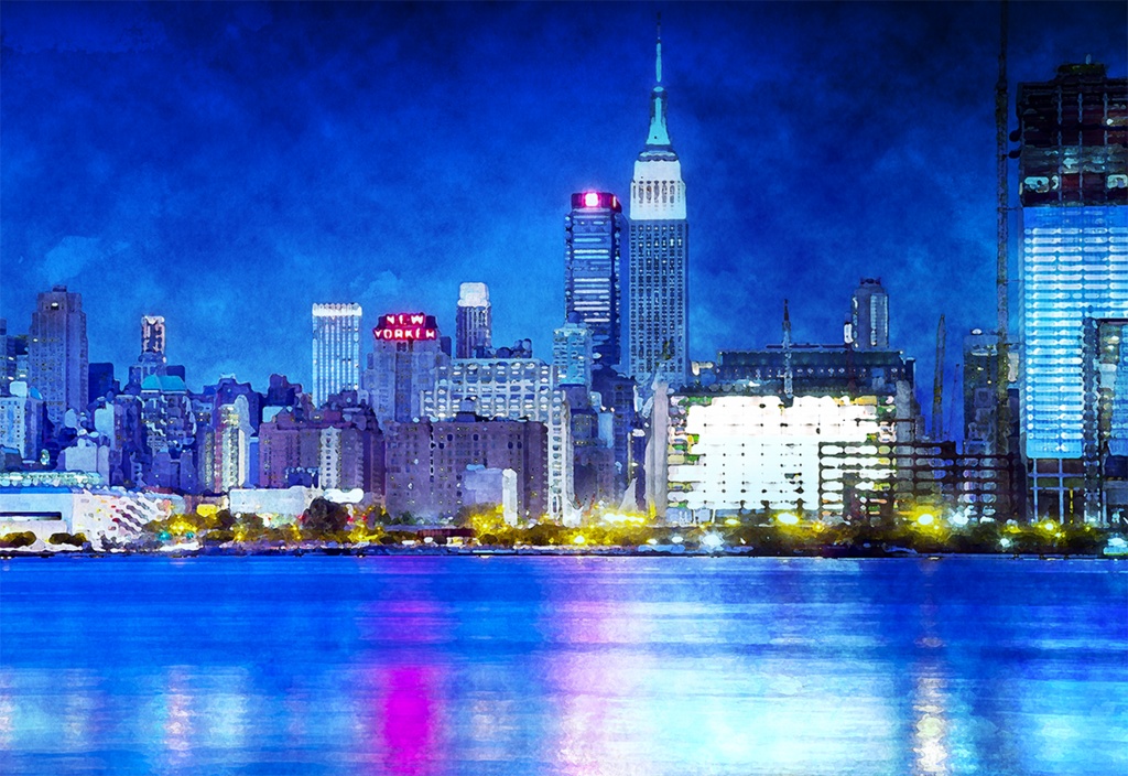 【印刷用】水彩風「都会の夜景」10枚セット