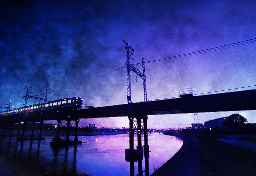 【印刷用】水彩風「都会の夜景」10枚セット