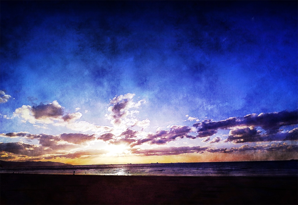 【印刷用】水彩風「空海夕景」10枚セット