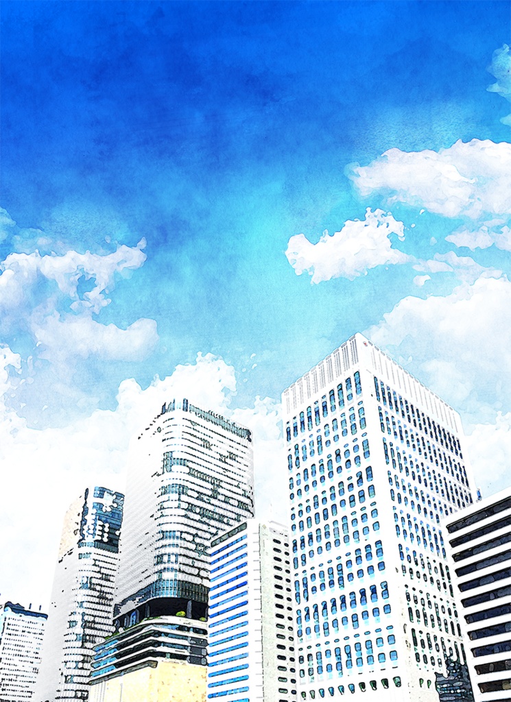 【印刷用】水彩風「色んな建物」5枚セット