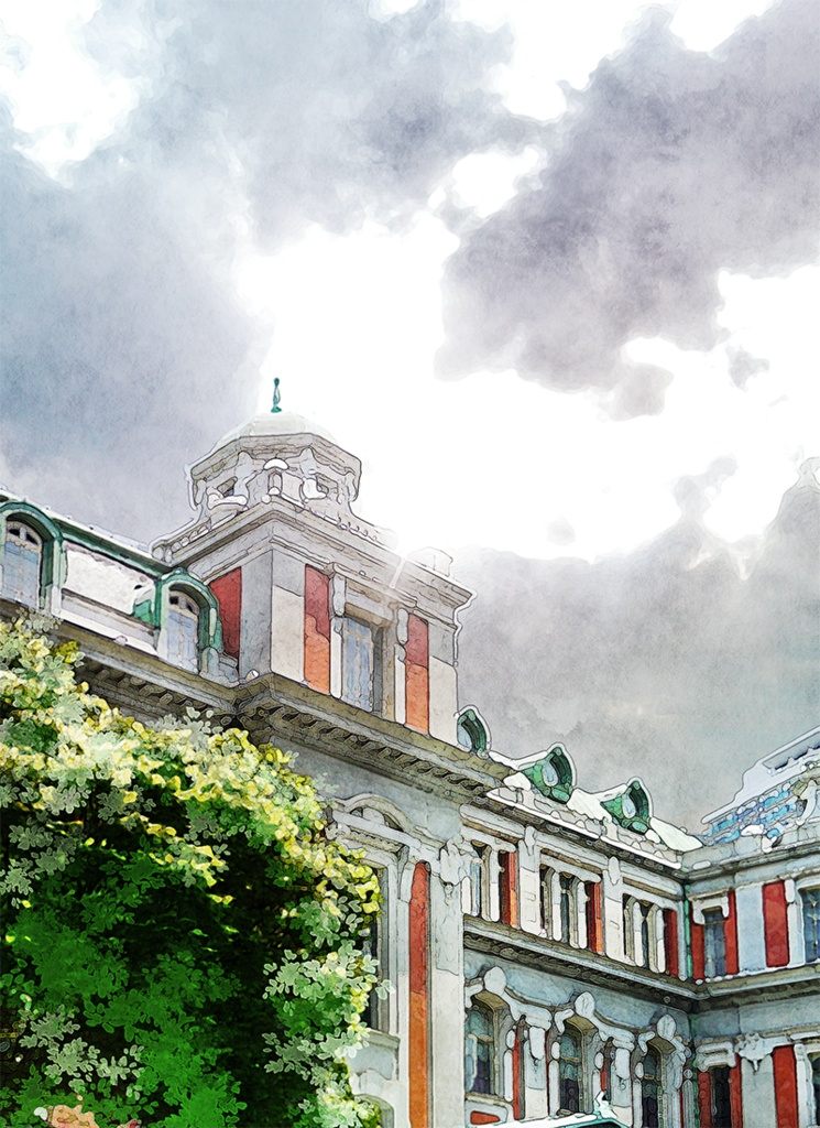 【印刷用】水彩風「色んな建物」5枚セット