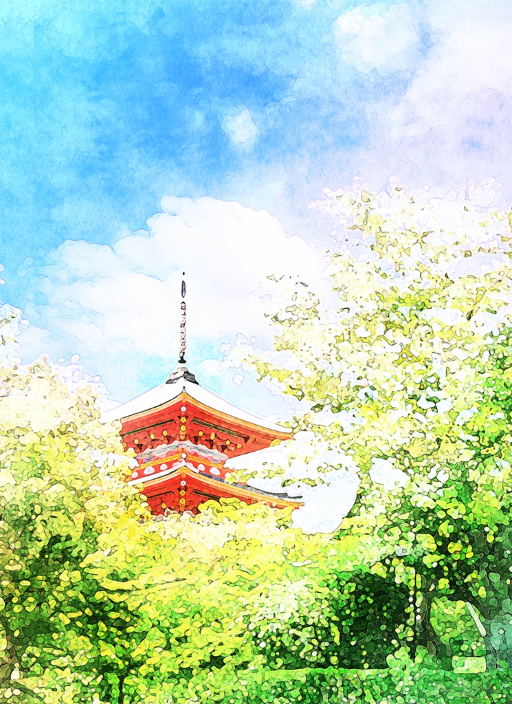 【印刷用】水彩風「色んな建物」5枚セット