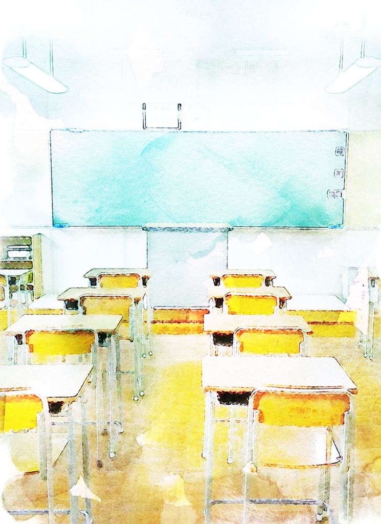 【印刷用】水彩風風景「教室」