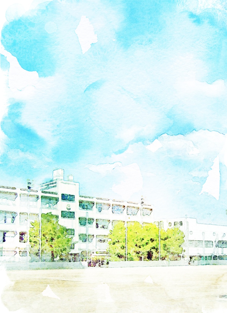 【印刷用】水彩風風景「学校」