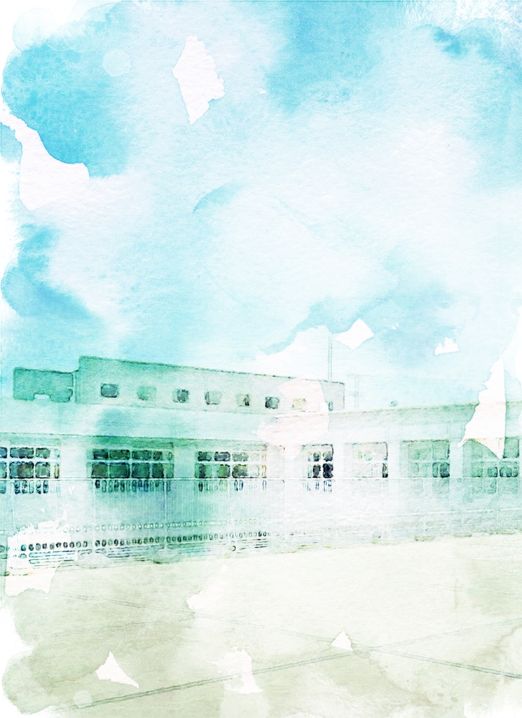 【印刷用】水彩風風景「学校」