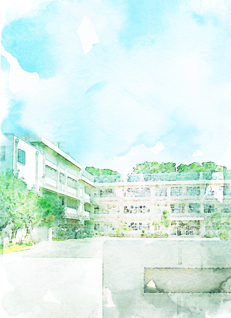 【印刷用】水彩風風景「学校」