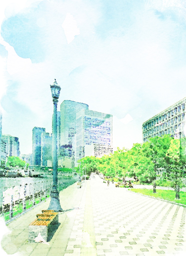 【印刷用】水彩風風景「街」